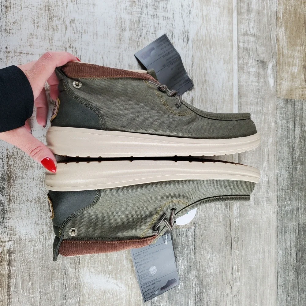 Hey Dude Wally Mid GripR Mens Shoes Sz 9 Dusty Olive Round Toe Slip On Workwear
